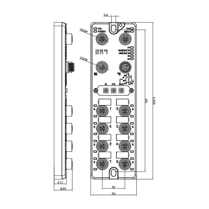 M12 interface、multi-protocol bus module、16DO、PNP、007D31