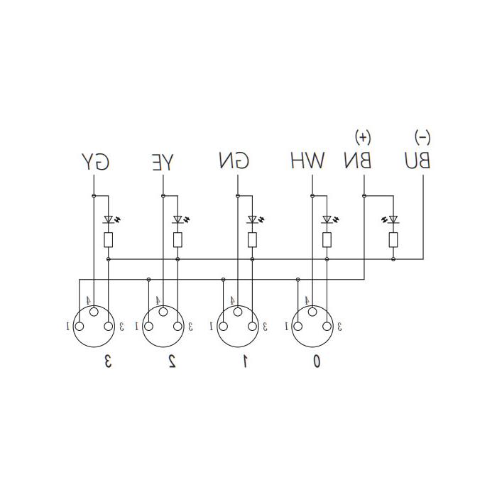 M8 Junction box、Single channel、PNP、4 port 、All-in-one、With LED、PUR flexible cable、Black sheath、23P401-XXX