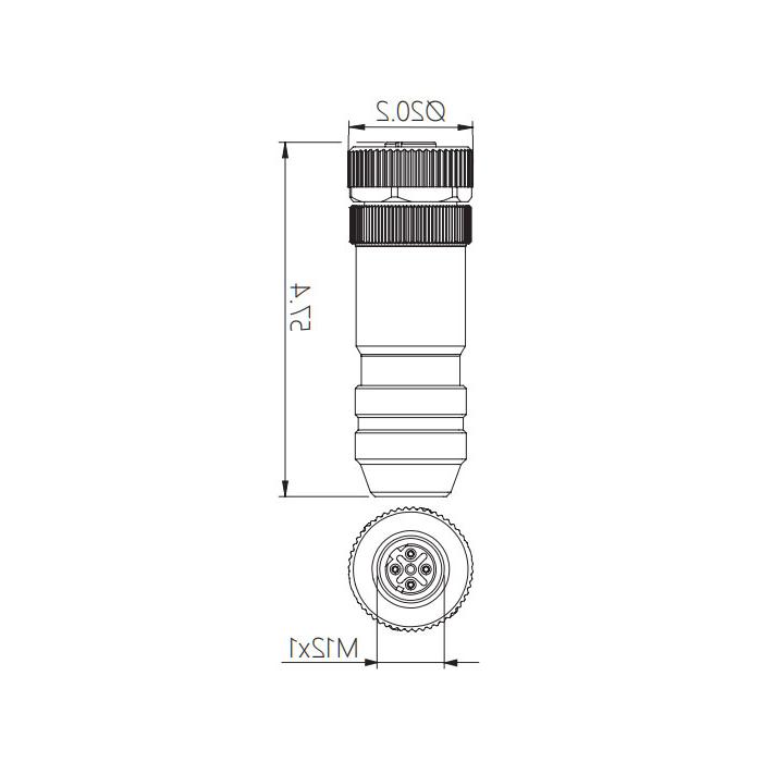 M12 4Pin、D-coded、Straight type female、Screw connection、Metal shielding、0CF121